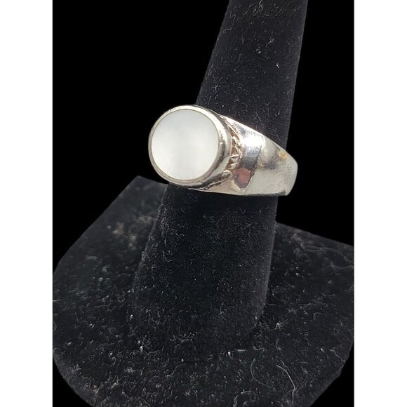 Sterling Silver Mens Opal Ring 925 SIZE 7.25" 4.3mm Thick Band Large Opal Gem - Picture 3 of 16